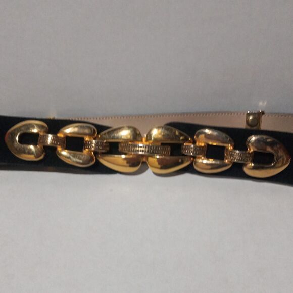 Vintage Roberto Dalpra Leather Belt-Size 36-Gold Chain Buckle-Adjustable-Chic - Picture 4 of 8